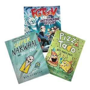 3-book bundle graphic novel FGTeeV, Pizza and Taco, Super Narwhal and Jelly Jolt